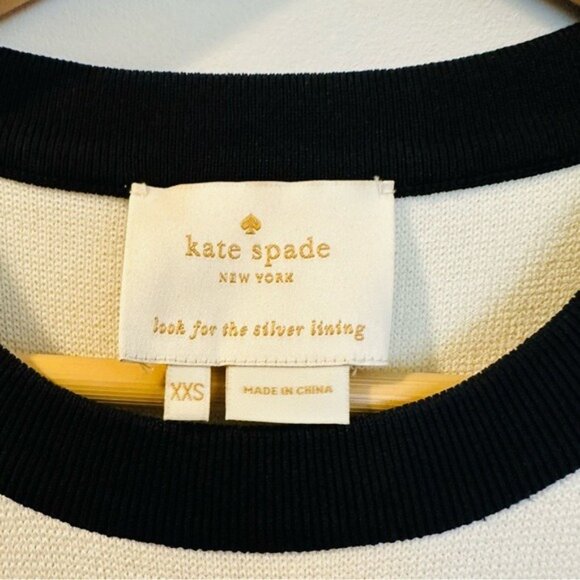 Kate Spade drop waist Scuba dress XXS black ivory stripe fit & flare - Picture 7 of 11